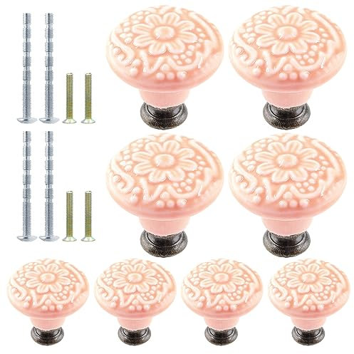suiwotin Lot de 8 boutons de placard de cuisine vintage en céramique rose, boutons de commode décoratifs pour placard, placard, meubles