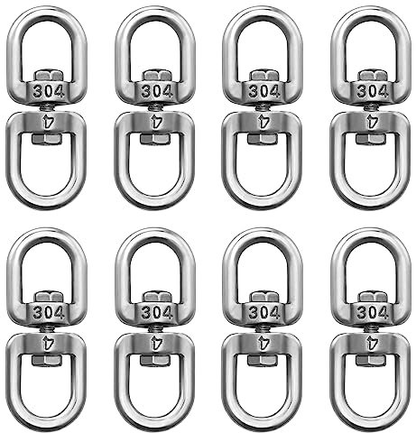 luvtree 8 Stück M4 Drehgelenk, 360° drehbares Drehgelenk aus Edelstahl, Doppelseitig drehbarer Ösenhaken aus Edelstahl 304#, Seildrehgelenk
