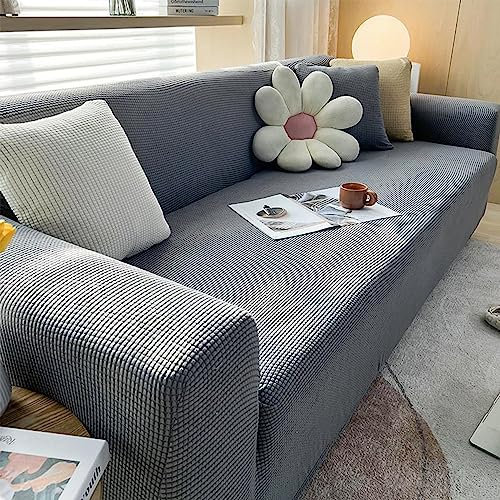 AYLFBFU Sofabezug Ecksofa L Form Kariertes Jacquard-Spandex-Gewebe Couchüberzüge 4 Sitzer Hochelastisch, abnehmbar und waschbar, Sofabezug Stretch mit elastischem Boden für Kinder Hellgrau (1 Stück)