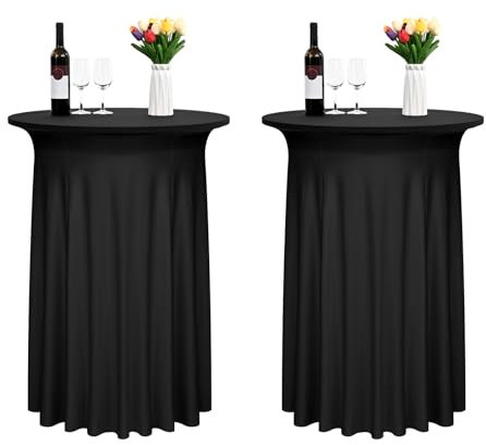 2 Pack schwarz Spandex Cocktail Tischdecke mit Rock,elastische Spannbetttischdecke passend für High Top Round Table,Wellenförmige Cocktail Tischdecke Geeignet für Hochzeit Bankett (32x43)