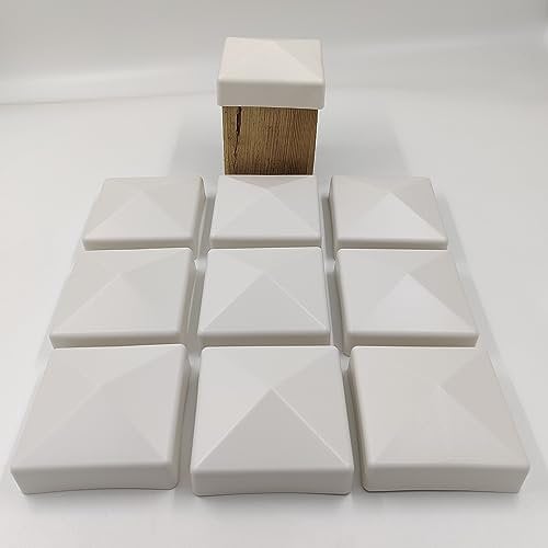 Lot de 10 capuchons de clôture de 90 mm - En pyramide - Blanc crème - Pour poteaux de 9 x 9 cm (stabilisé aux UV/fabriqués en Allemagne)