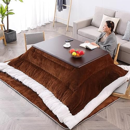 Kotatsu-Heiztisch 4-teiliger Kotatsu-Tisch Aus Eiche Im Japanischen Stil Niedriger Wohnzimmer- Und Zimmertisch Kang-Tisch Massivholztisch Winterbedarf (Color : Brown-B, S : 120 * 80 * 45cm)