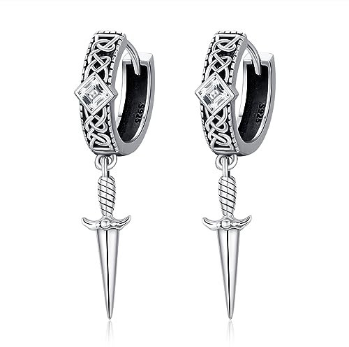 HXWZB Schwert Creolen Sterling Silber Creolen Schwert Huggie Ohrringe Schwert Schmuck Geschenke für Männer Frauen