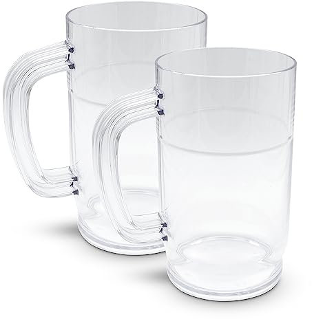 DOJA Barcelona | Bierkrug aus Kunststoff | 1 L | 2er Pack | Bierkrüge Polycarbonat | Wiederverwendbare Hartplastik-Biergläser | Kunststoff-Bierglas, Maßkrug für Bier, Bierbecher, Plastikbecher