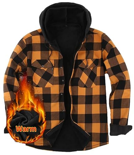 Iris Sprite Chemise à Carreaux pour Hommes avec Poches Chemise à Carreaux décontractée Veste à Carreaux à Capuche pour Hommes (Jaune, XL)