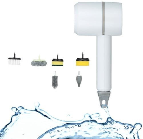 Cepillo de Limpieza eléctrico Cepillo for lavavajillas automático, Cepillo de Limpieza eléctrico, Cepillo de Limpieza eléctrico Multifuncional Giratorio de 360°, for Cocina y baño (Color : White)