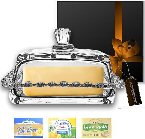 LIBRNTY Butter Dish,Beurrier en Verre avec Couvercle et Poignée,,Boite a cake rectangulaire,Boîte fabriquée avec des matériaux durables en verre avec-100% sans BPA,boîte à beurre
