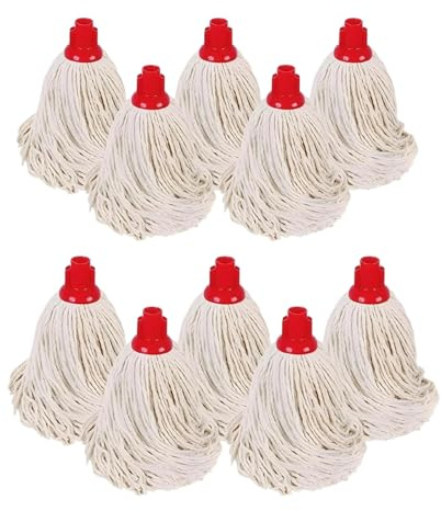 STL Cotton Mop Head Replacements - Pack of 5/10 - Plastic (Red) - Available in Sizes PY 14/16/18/20 (10, PY 14)