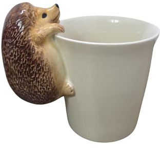 Handmade Ceramic Animal Mug, Hedgehog Design - Unique, Hand-Painted Coffee Cup with Fun 3D Handle - Durable & Dishwasher Safe - Cute Autumn Mugs, Ideal Christmas & Birthday Gift for Animal Lovers
