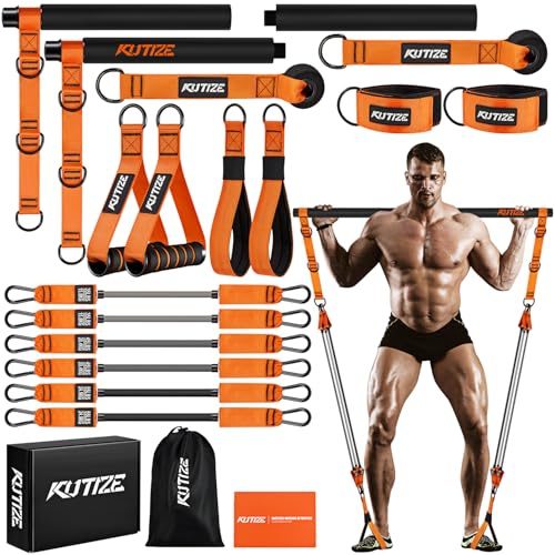 KUTIZE Pilates Bar Kit mit Widerstandsbändern, robuste Pilates-Ausrüstung für Männer, Krafttrainingsstange für Beine, Hüfte, Rücken, Arm, Bauchmuskeln, Brust, Schultern, tragbares Heim-Fitnessstudio