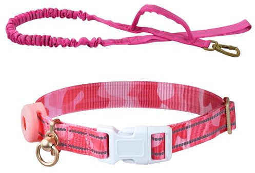 Collier pour Chien Réfléchissant en Nylon Réglable, Rembourré en Néoprène Souple et Respirant Ensemble Collier et Corde d'escalade pour Petits Moyens et Grands Chiens Réfléchissant Laisse (Rose)
