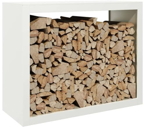 Gecheer Brennholzregal außen Kaminholzregal Metall Feuerholzregal Kaminholzunterstand Kaminholzständer Kaminholzkorb Holzlager Holzstapelhilfe für Garten Terrasse, Weiß 100x40x80 cm Stahl