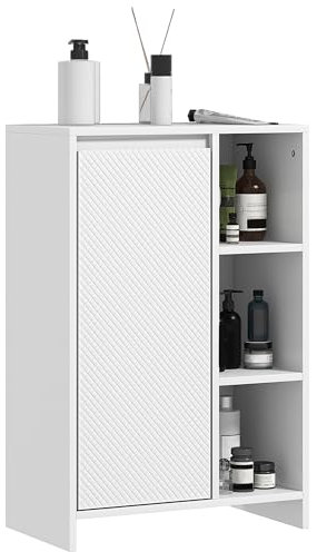 HOMCOM Meuble de Salle de Bain, Meuble de Rangement avec 3 Compartiments Ouverts, 1 Placard avec étagère réglable, 53 x 30 x 80 cm, Blanc