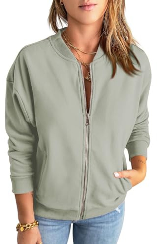 YUTILA Bomberjacke Damen Blouson Jacke Casual Baumwolle Sweatjacke | 100% Baumwolle, Leichte, Pflegeleicht, übergangsjacke