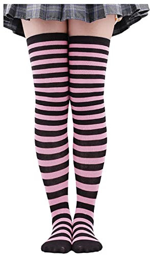 Hefiauo Calze lunghe sopra ginocchio Calze natalizie Costumi per feste di Natale Calze Calze lunghe a righe al ginocchio 1 paio Calze Autoreggenti Economiche (Purple, One Size)