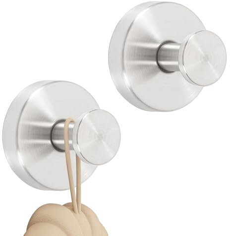 2PCS Silvery Shower Hooks - Stainless Steel, Adhesive Suction Cup Hooks for Bathroom, Kitchen, Window