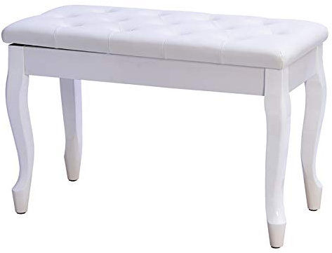 VAYEODEYU Klavierbank, Leder-Klavierbank, Klavierbank, Duett-Klavierbank, Hocker mit Notenaufbewahrung, gepolstertem Lederkissen, perfekt for den privaten und professionellen Gebrauch(White)