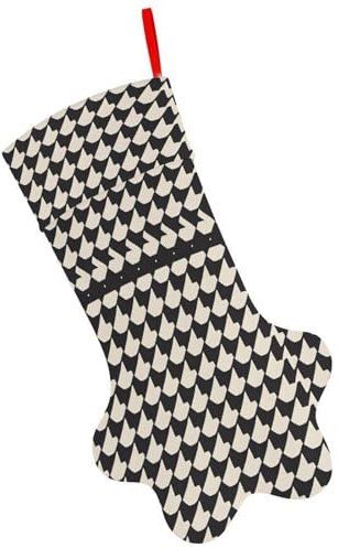 Chaussette de Noël personnalisée imprimée avec des rayures grises pied-de-poule - En forme de patte de chat - Décorations de Noël pour sapin de Noël à suspendre
