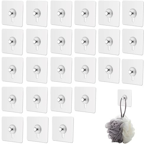 25PCS Picture Hooks No Nails Transparent No Drilling Frame Hanging Hook Self Adhesive Picture Hooks Waterproof Adhesive Picture Hooks for Wall Art Mirror Living Room Bathroom Kitchen Home