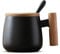 BALTHŌ - Juego de Tazas grandes Té y Café (350ml) (2 Unid). Cerámica, tapa y asa de madera, estilo nórdico (Negro). (350ml). Con cuchara. Café Espresso, Latte, Macchiato.