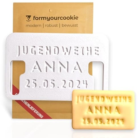 Personalisierbarer Ausstecher NAME, DATUM, ANLASS, persönliches Geschenk Jugendweihe, Konfirmation, Taufe, Kommunion, Hochzeit, Jahrestag, Ausstechform spülmaschinenfest