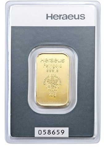 Gold zum Verschenken – Goldbarren 10g Heraeus Kinebar - inkl. Geschenkverpackung, Grußkarte und Echtheitsgarantie