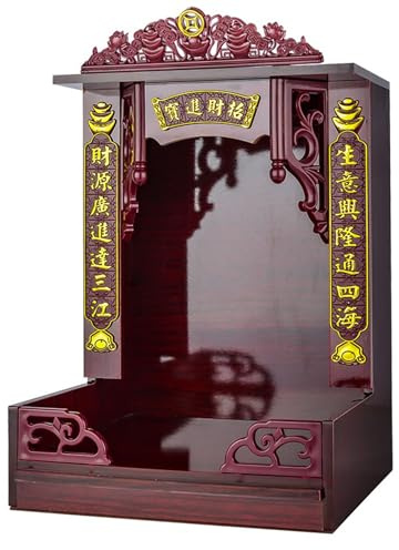 Doorhighpeak Holz Buddha Schrein Meditation Altar Tisch, Wandhänge buddhistische Anzeigeregal -Sockel -Angebotstisch, Guan Gong Guanyin Buddha Statue bietet Tisch Buddha Regal