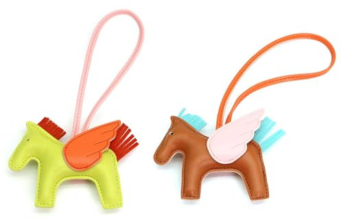 Lederanhänger für Damen-Handtaschen, 2 Stück, niedlicher Schlüsselanhänger, Pony, Geldbörsenanhänger für Handtaschen, Handtaschen-Zubehör, Rucksack-Anhänger, Muttertags-Geburtstagsideen, Grün, Braun