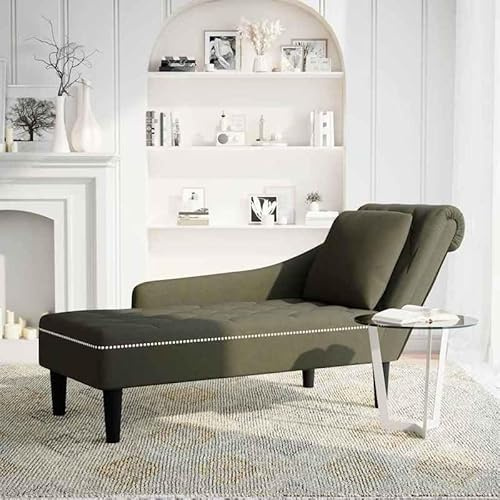 Eleganz Chaiselongue mit Kissen & Rechter Armlehne – Armeegrün Kunstleder – Bequemer Relaxstuhl für Wohnzimmer oder Balkon – Langlebig & Pflegeleicht
