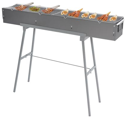 TaNeHaKi bärbar BBQ camping grill rostfritt stål kolgrill med grillnät 100 x 18 cm picknickgrill 40 kg bärförmåga avtagbart grillgaller lätt att rengöra fest grillkvällar