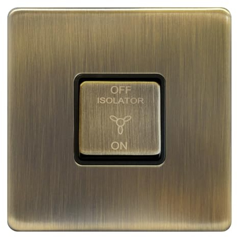 EVOGES Terra Fan Isolator Switch – 1 Gang 1 Way 3 Pole 10AX Rated, Decorative Wall Switch for Bathroom and Extractor Fan Isolation, UK Wiring Accessories (Antique Brushed Brass)