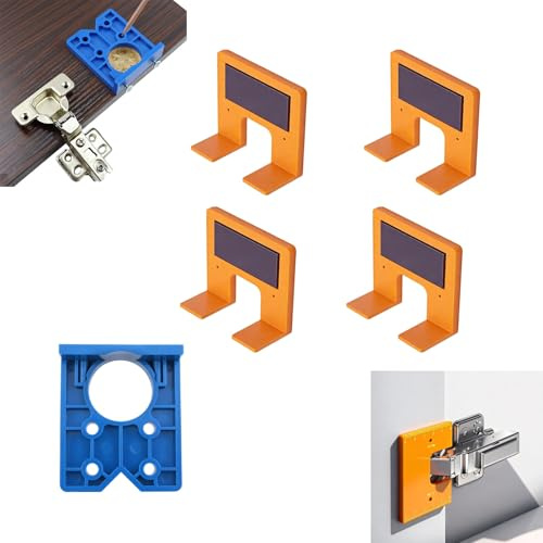 Magnetic Cabinet Door Hinge Spacer with Scale, The Easy Hinge Mate - Door Hinge Adjustment Tool 2mm Gap Alignment Tool Hinge Positioning Fixture, for Hinges Cutting(Orange,5pcs)