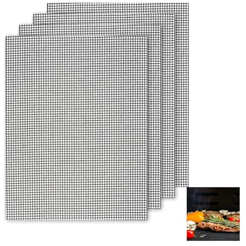 Ensemble de 4 tapis de cuisson pour barbecue, 40 x 30 cm, grille antiadhésive noire,réutilisable, compatible avec les barbecues à gaz, à charbon, électriques et les friteuses à air chaud