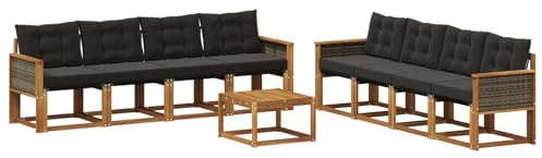 vidaXL Outdoor-Sofagarnitur mit Kissen 9 pcs Natürlich und Schwarz, Moderne Garten-Couch, tolles Set für Bequeme Lounge, langlebige Möbel, stylische Terrasse