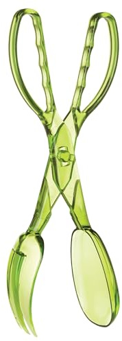 HIC Kitchen Salad Tong, Hinged Design, Detachable Fork and Spoon Green