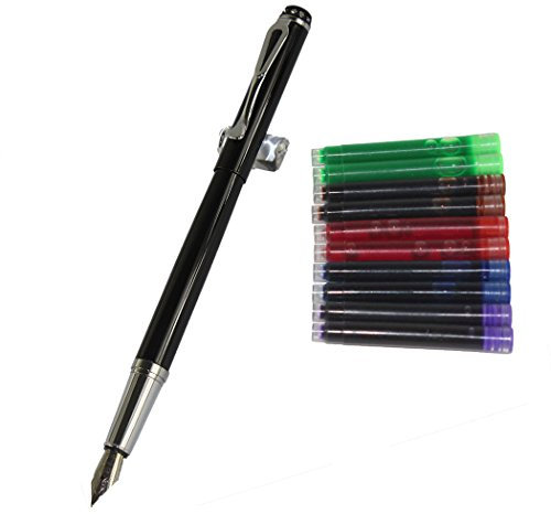 Gullor 301 Normal Nib Fountain Pen with Original pen pouch and 5 colors ink cartridge - Black