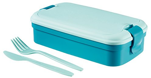 Curver 00768-B36-00 Lunch & Go Boîte à déjeuner avec Couvert Plastique Bleu 23,5 x 13,5 x 6,3 cm
