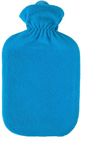 2 Liter Gummi-Wärmflasche mit Fleecebezug, Wärmeflasche, Bezug- u. Farbwahl (Fleecebezug, azur)