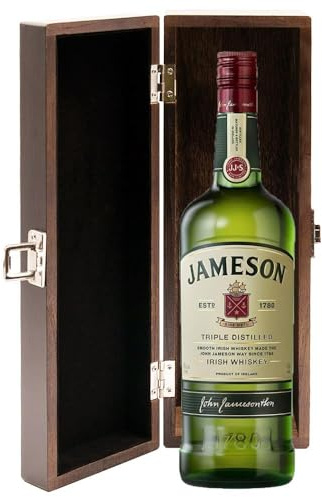 Jameson Irish Whiskey Triple Distilled in Luxury Hinged Stained Wooden Box