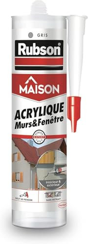 Rubson Mastic Perfect Home Acrylique Murs & Fenêtres, mastic acrylique gris pour intérieur & extérieur, comble fissure, joint porte et fenêtre, 280 ml