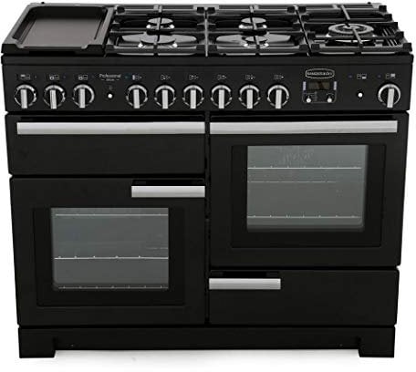 Rangemaster PDL110DFFGB/C Professional Deluxe Gloss Black with Chrome Trim 110cm Dual Fuel Range Cooker