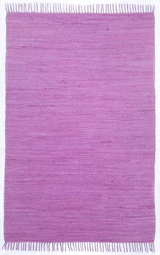 Theko | Dhurry Teppich aus 100% Baumwolle Flachgewebe Teppich Happy Cotton | handgewebt | Farbe: Fuchsia | 90x160 cm, Fuchisa