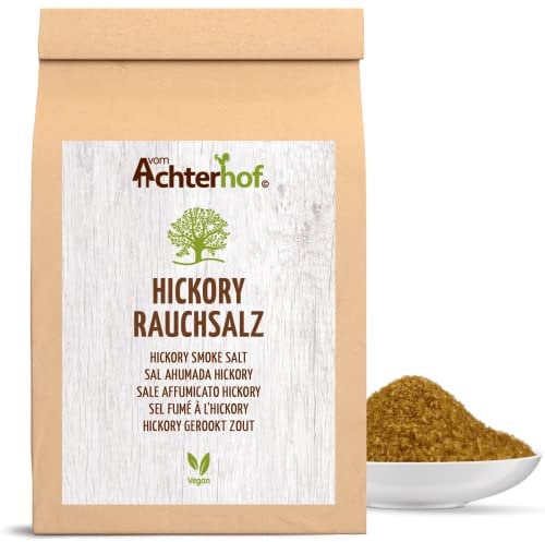 Sale affumicato di hickory 500g | con squisito aroma di fumo | sale americano per barbecue | ideale per salse, marinate o per preparare arrosti o carne alla griglia | da Achterhof