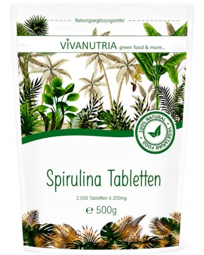 VivaNutria Spirulina Tabletten 500g | 2500 Spirulina Presslinge à 200 mg | ohne Zusätze - rein & natürlich | schonend verarbeitet | Rohkostqualität | aus kontrolliertem Anbau | vegan