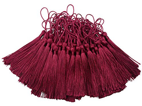 100pcs 13cm / 5 Zoll Handgefertigte Gerade Quaste mit 2 Zoll Schleife für die Herstellung von Schmuck, Souvenirs, Lesezeichen, DIY Handwerk Zubehör (Weinrot)