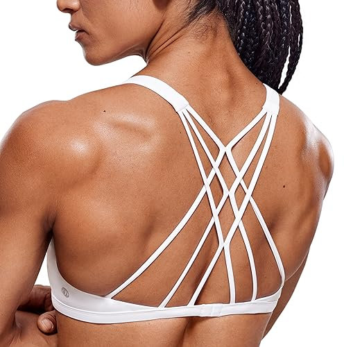 CRZ YOGA Damen Spaghetti Sport BH Gekreuzt Rücken Croptop Ohne Bügel Abnehmbare Gepolstert Yoga Bra Weiß XL
