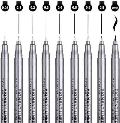 Kesote Tratto Pen Nero Set di 9 Pennarelli Punta Fine Penne a Punta Fine per Disegno, Scrittura, Firma, Manga, Scrapbooking