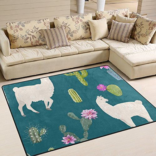 yibaihe Große Fläche Teppiche niedliche Alpaka und Kaktus Gedruckt, leicht Rutschfeste antistatisch wasserabweisend Boden Teppich für Wohnzimmer Schlafzimmer Home Deck, 160 x 122 cm