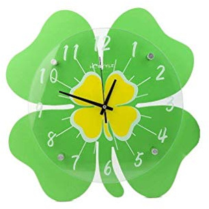 lachineuse – Wanduhr – 4-blättriges Kleeblatt – Maße 34 cm x 34 cm – Funktioniert mit 1,5-V-Batterie (Nicht im Lieferumfang enthalten) – Glückssymbol – Holz, Glas, Metall – Asiatische Geschenkidee
