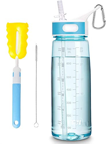 VENNERLI Wasserflasche 800ml Sport Trinkflasche mit Strohhalm Griff Zeitmarkierungen Auslaufsicher BPA Frei Ideal für Fahrrad Sport Yoga Camping (800ml Blau)